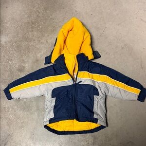 Kids' Navy and Yellow Hooded Puffer Jacket